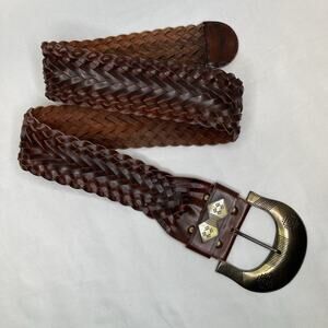CAbi Braided Wide Leather Waist Belt Size M Women’s Boho, chic, southwestern